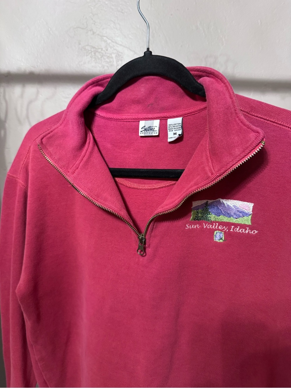 Vintage Souvenir Sun‎ Valley Idaho Quarter-Zip Pullover - Pink